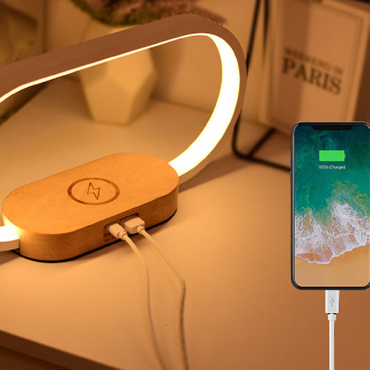 Modern Wood Clock Bedside Table Lamp